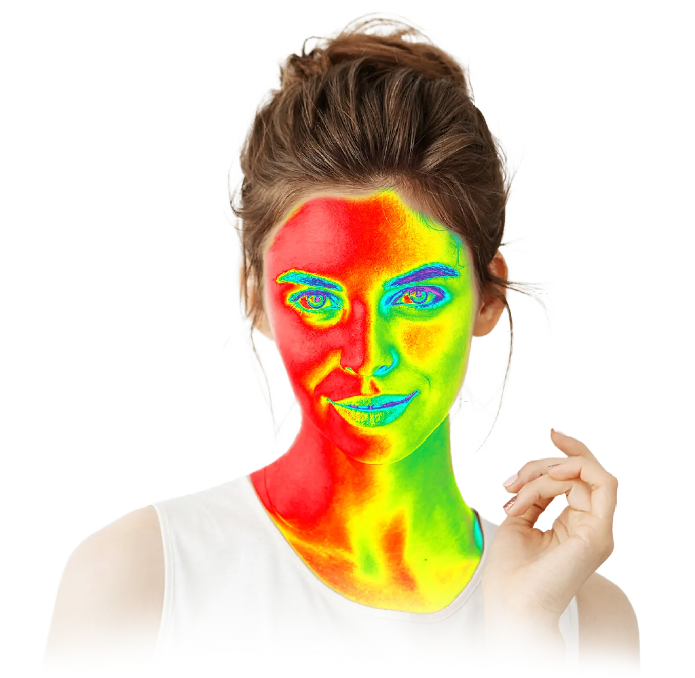 A thermal image of a woman